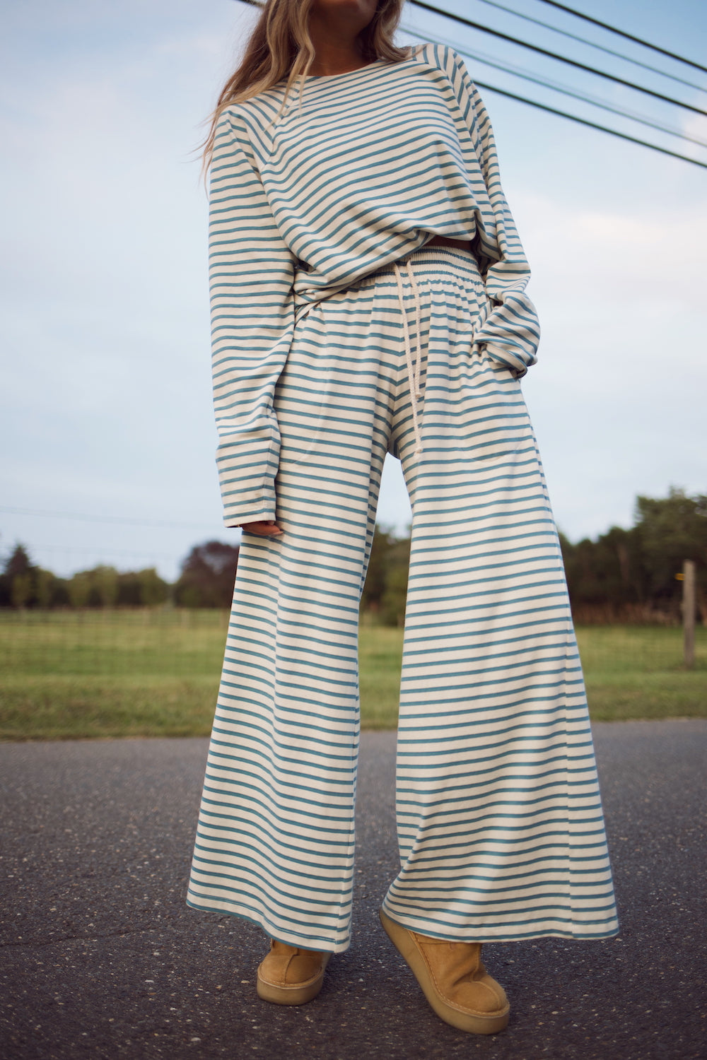 Emma Full Length Lounge Top - Aegean Stripe