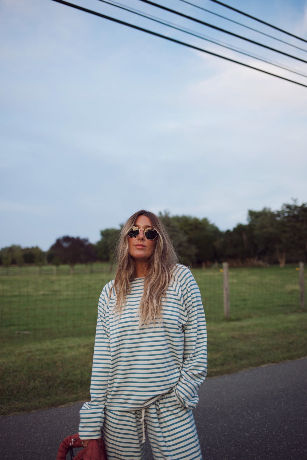 Emma Full Length Lounge Top - Aegean Stripe