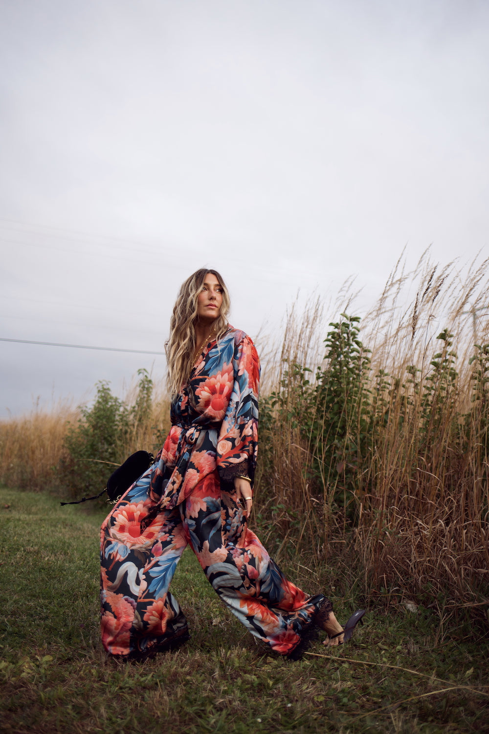 Lace Essential Wide Leg Pant - Midnight Floral