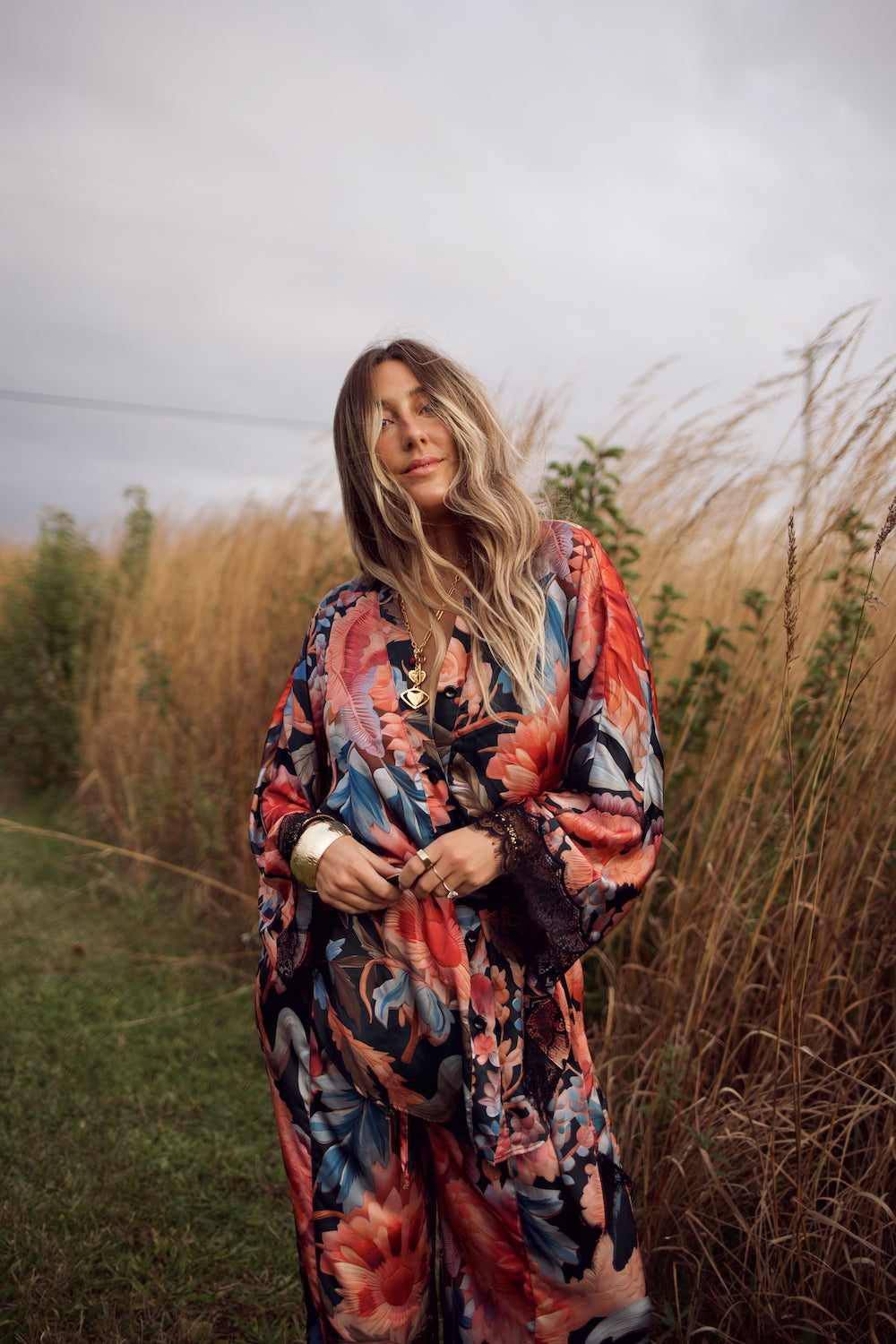 Lace Essential Button Down - Midnight Floral