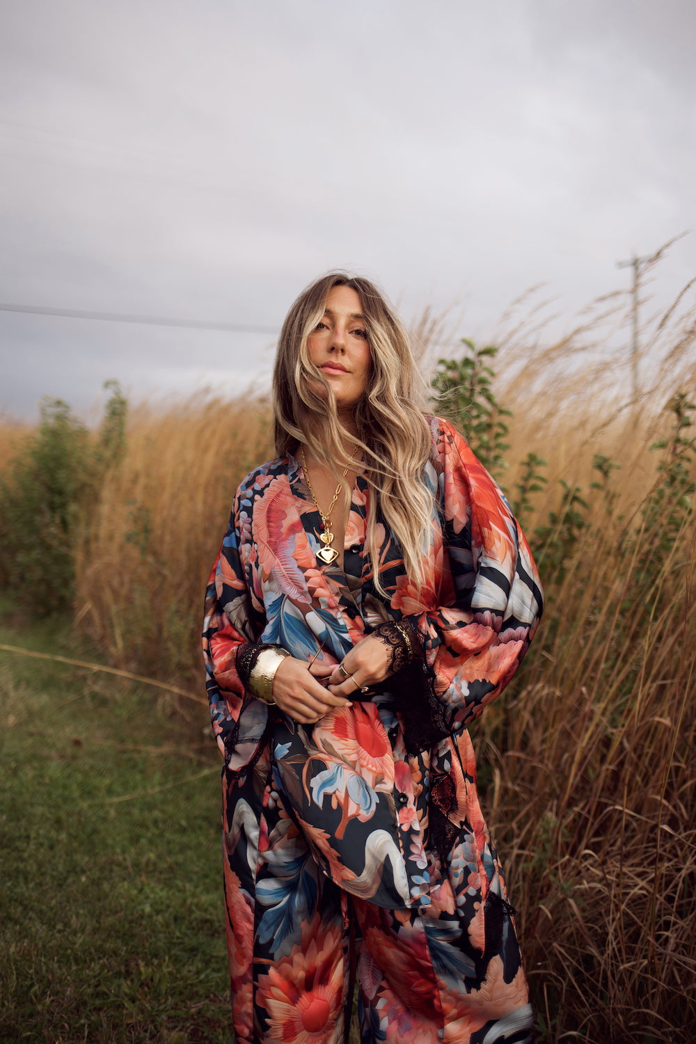 Lace Essential Wide Leg Pant - Midnight Floral