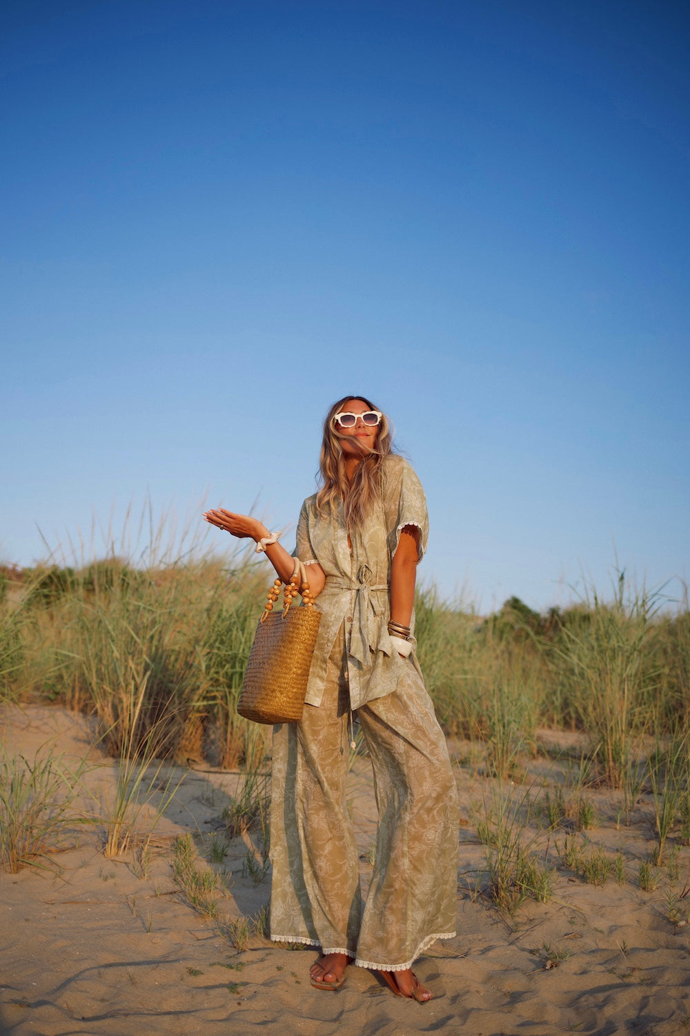 Cotton Cropped Essential Wide Leg Pant - August Sage
