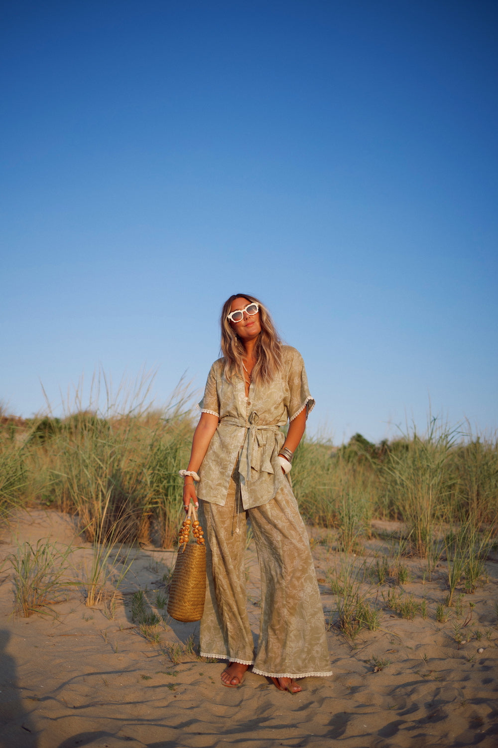 Cotton Cropped Essential Wide Leg Pant - August Sage