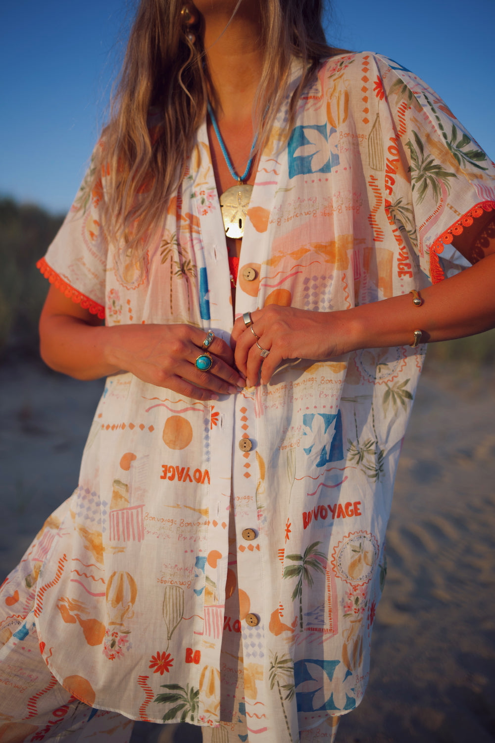 Cotton Viole Short Sleeve Essential Button Down - Bon Voyage