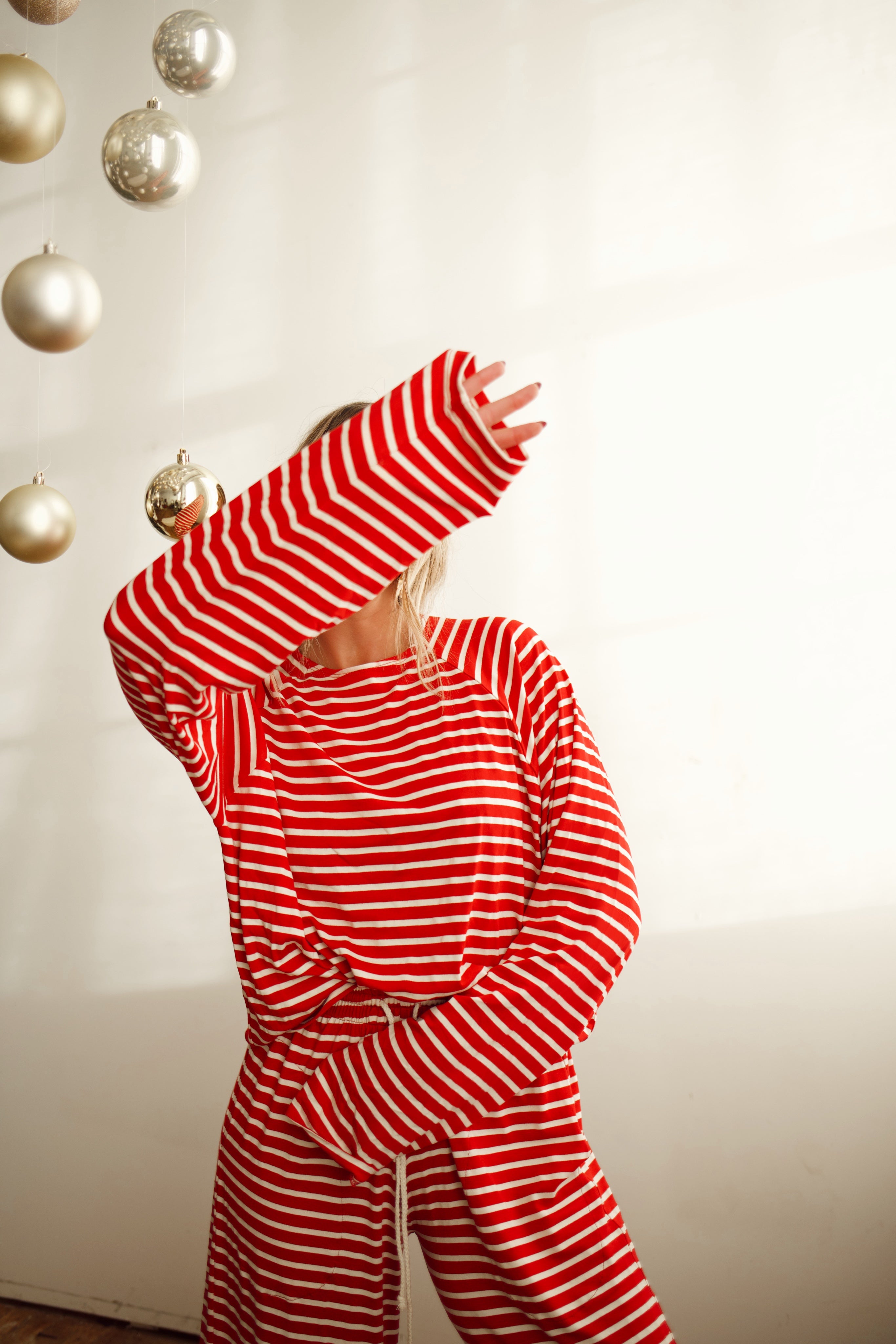 Emma Full Length Lounge Top - Red Stripe