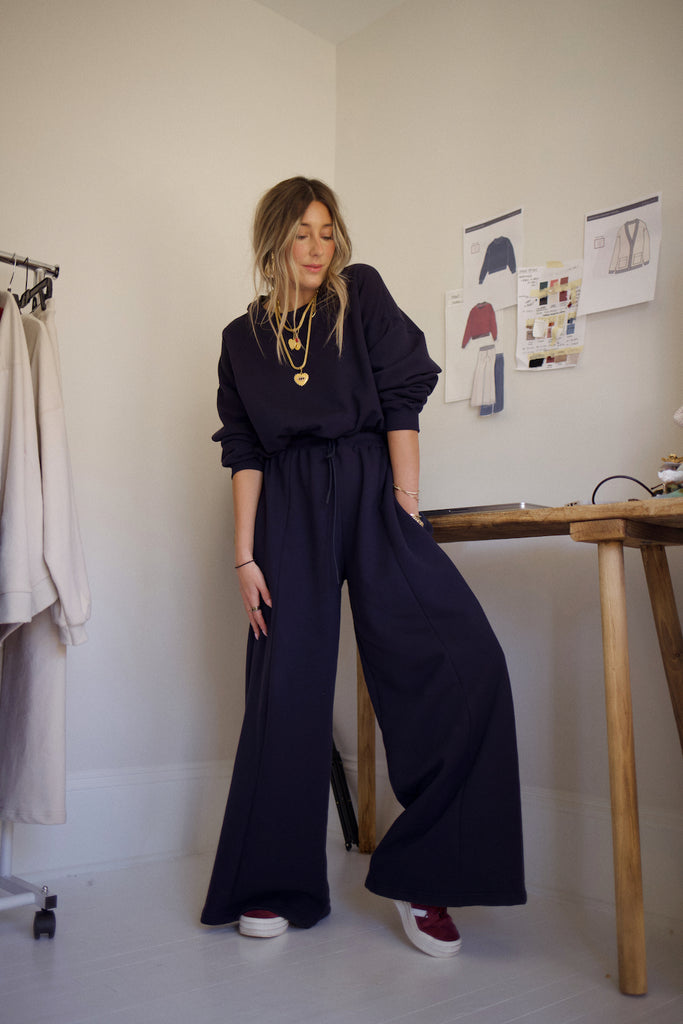 Essential Wide Leg Sweat Pant - Navy