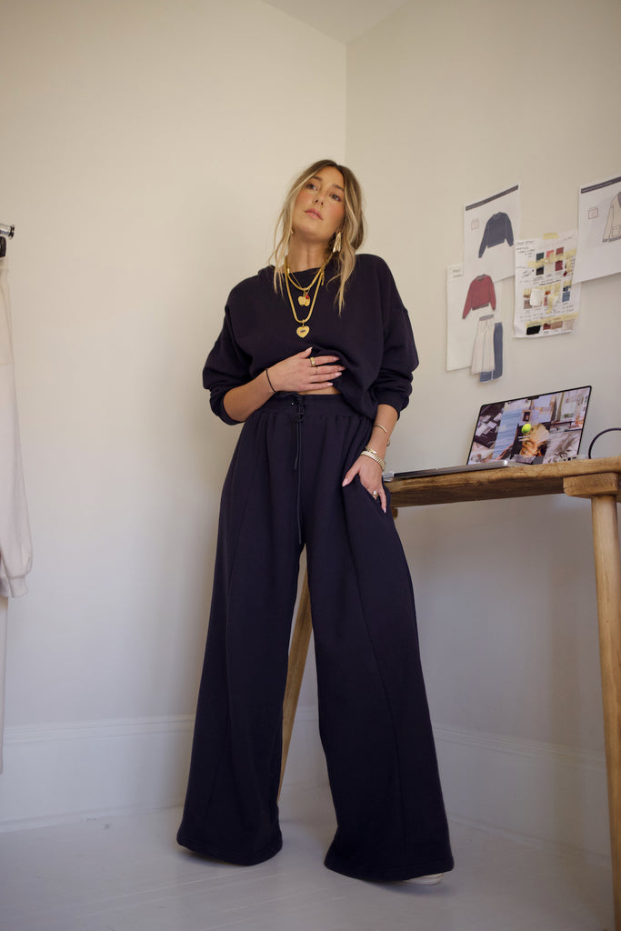 Essential Wide Leg Sweat Pant - Navy