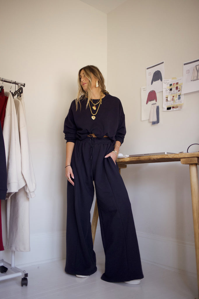 Essential Wide Leg Sweat Pant - Navy