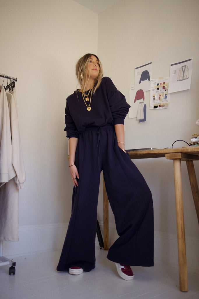 Essential Wide Leg Sweat Pant - Navy