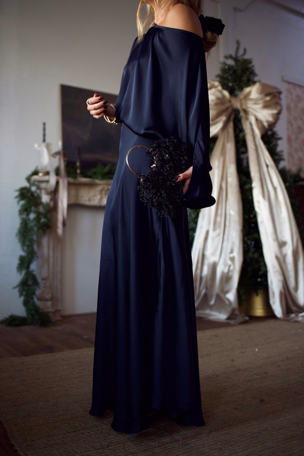 Convertible Drape Blouse - Navy