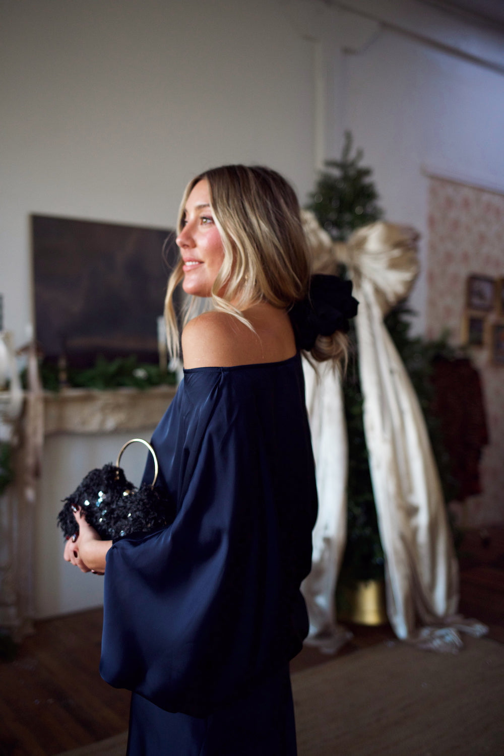 Convertible Drape Blouse - Navy