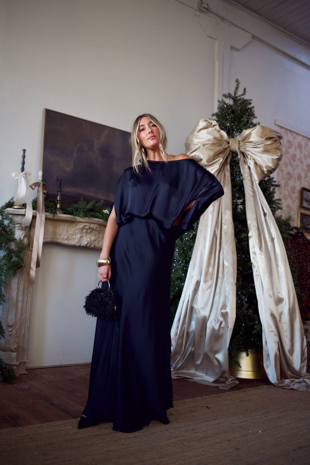 Convertible Drape Blouse - Navy