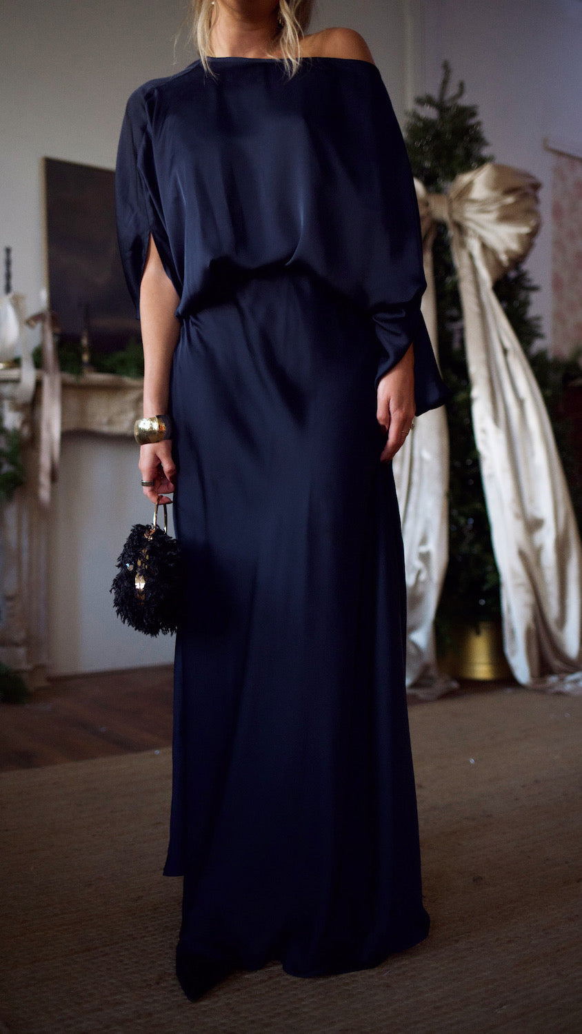 Convertible Drape Blouse - Navy