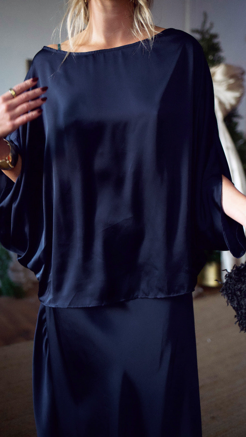 Convertible Drape Blouse - Navy