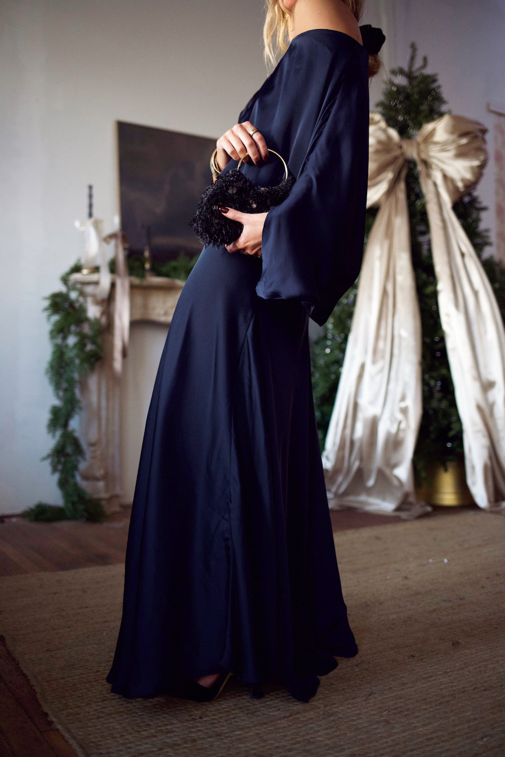 Convertible Drape Blouse - Navy