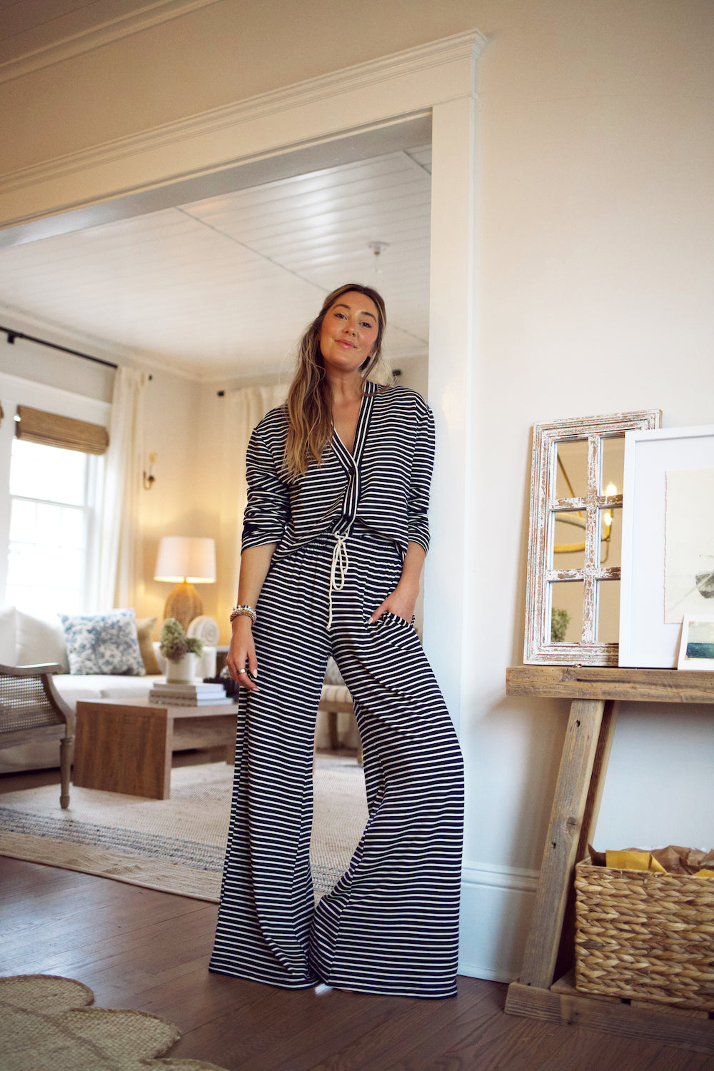 Lightweight Cardi Sweatshirt - Navy/Natural Stripe