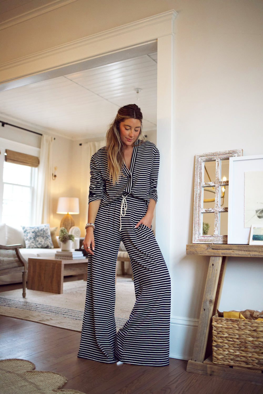 Lightweight Cardi Sweatshirt - Navy/Natural Stripe