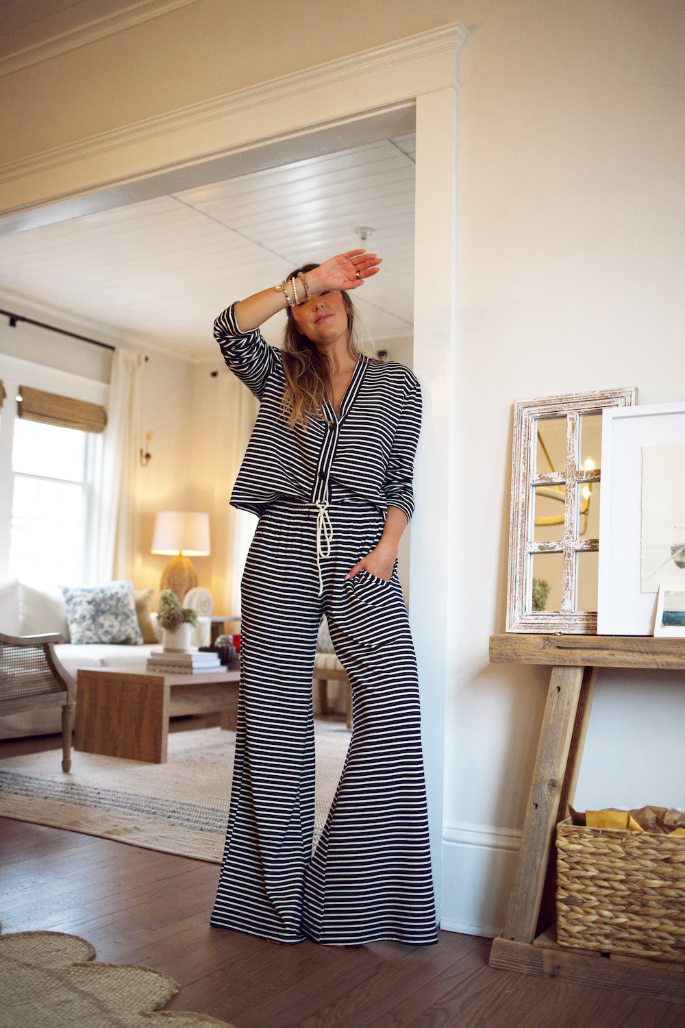 Lightweight Cardi Sweatshirt - Navy/Natural Stripe