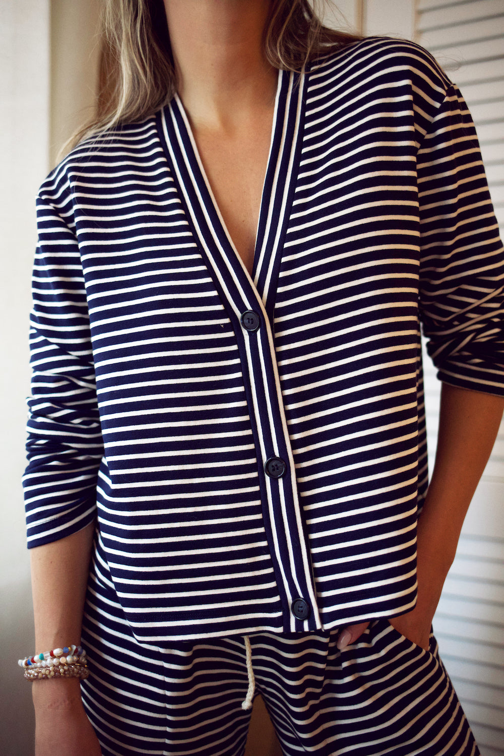 Lightweight Cardi Sweatshirt - Navy/Natural Stripe