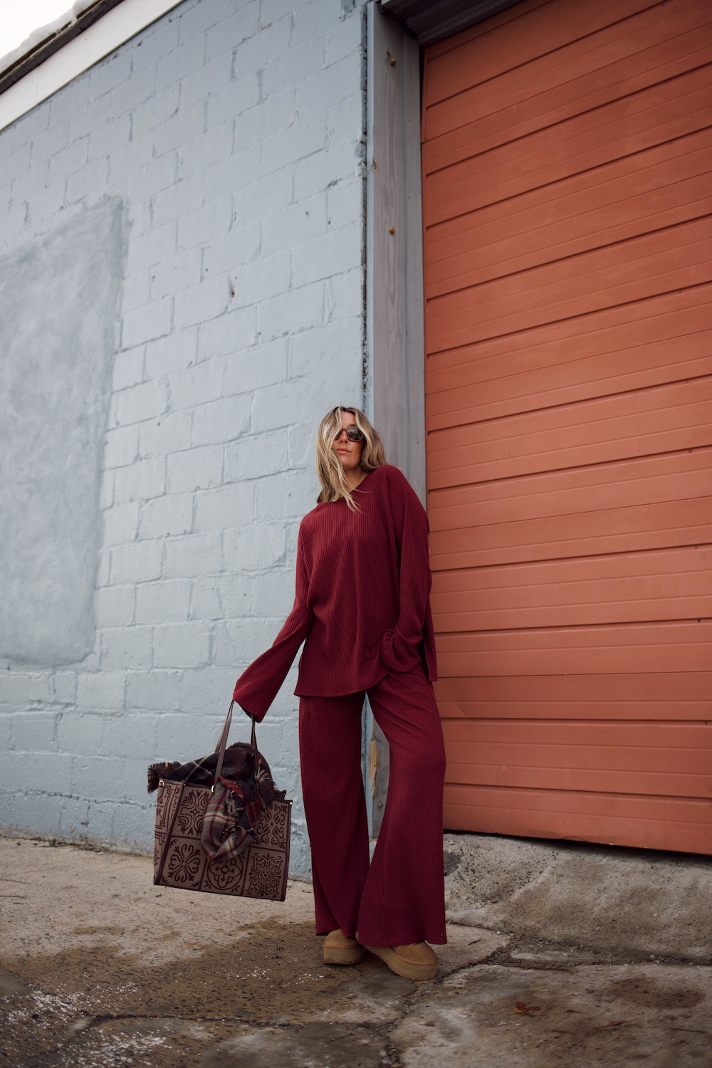 Emma Ribbed Sweater Pant - Tawny Port