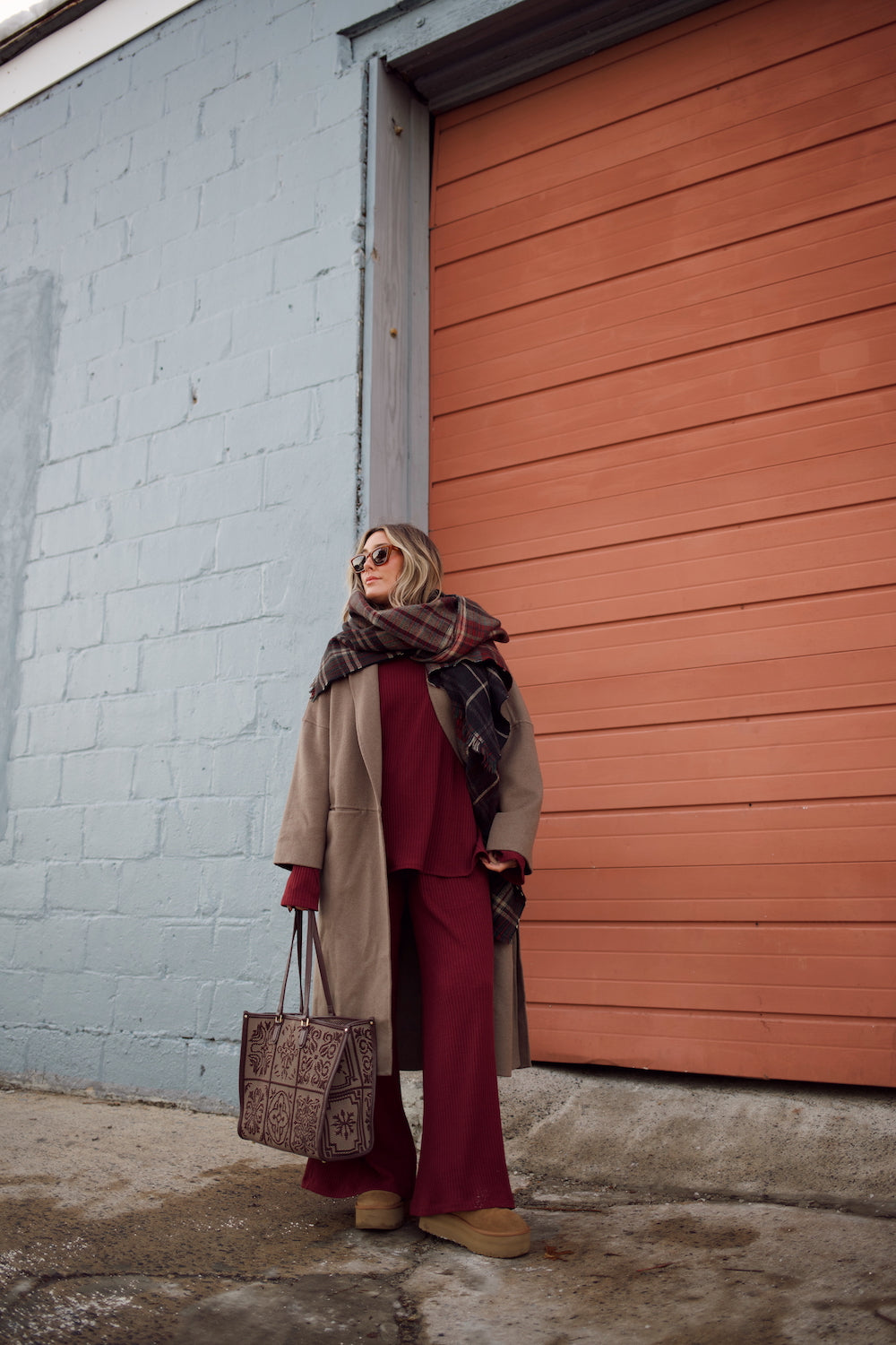 Ribbed Sweater Bell Sleeve Top - Tawny Port