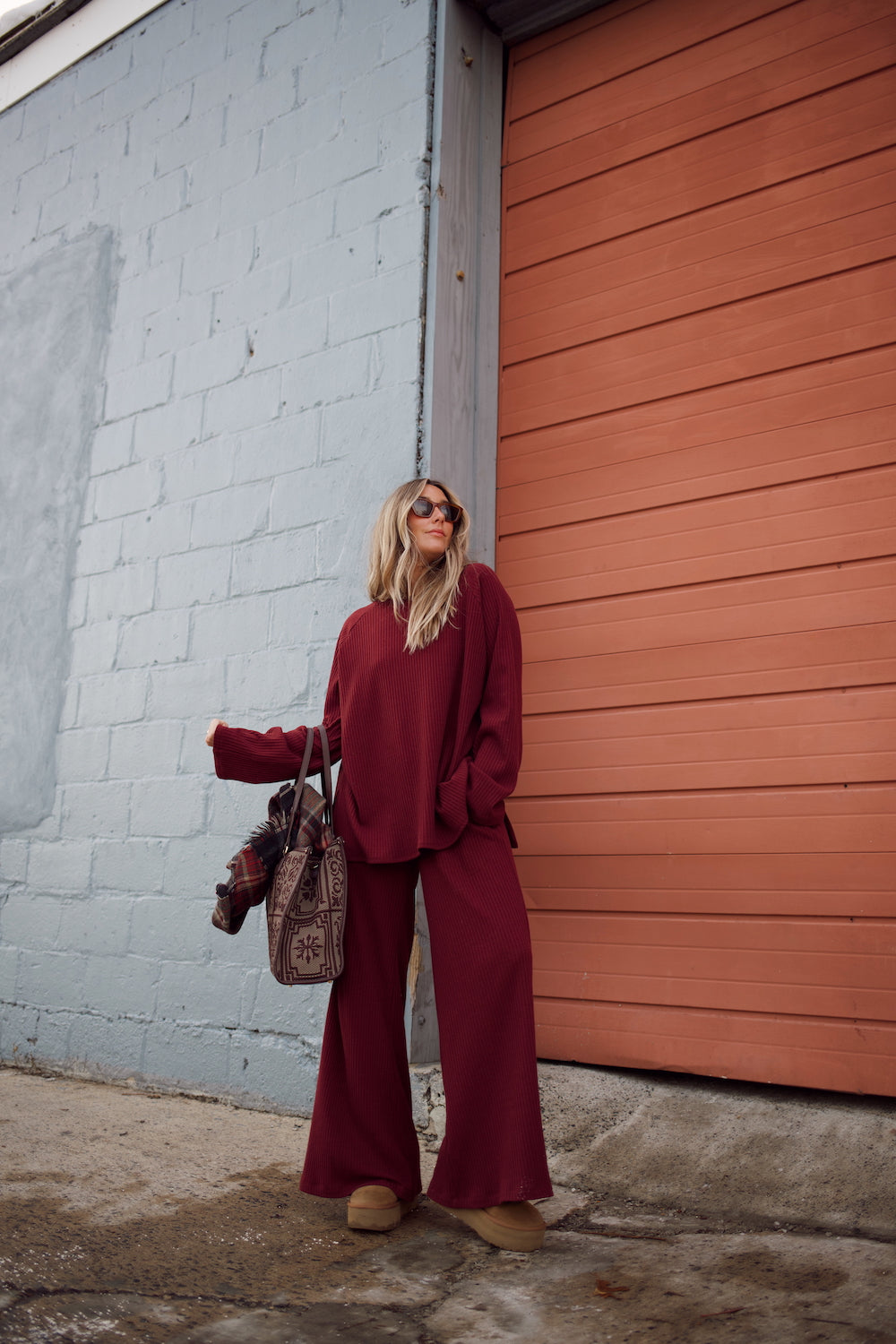 Emma Ribbed Sweater Pant - Tawny Port