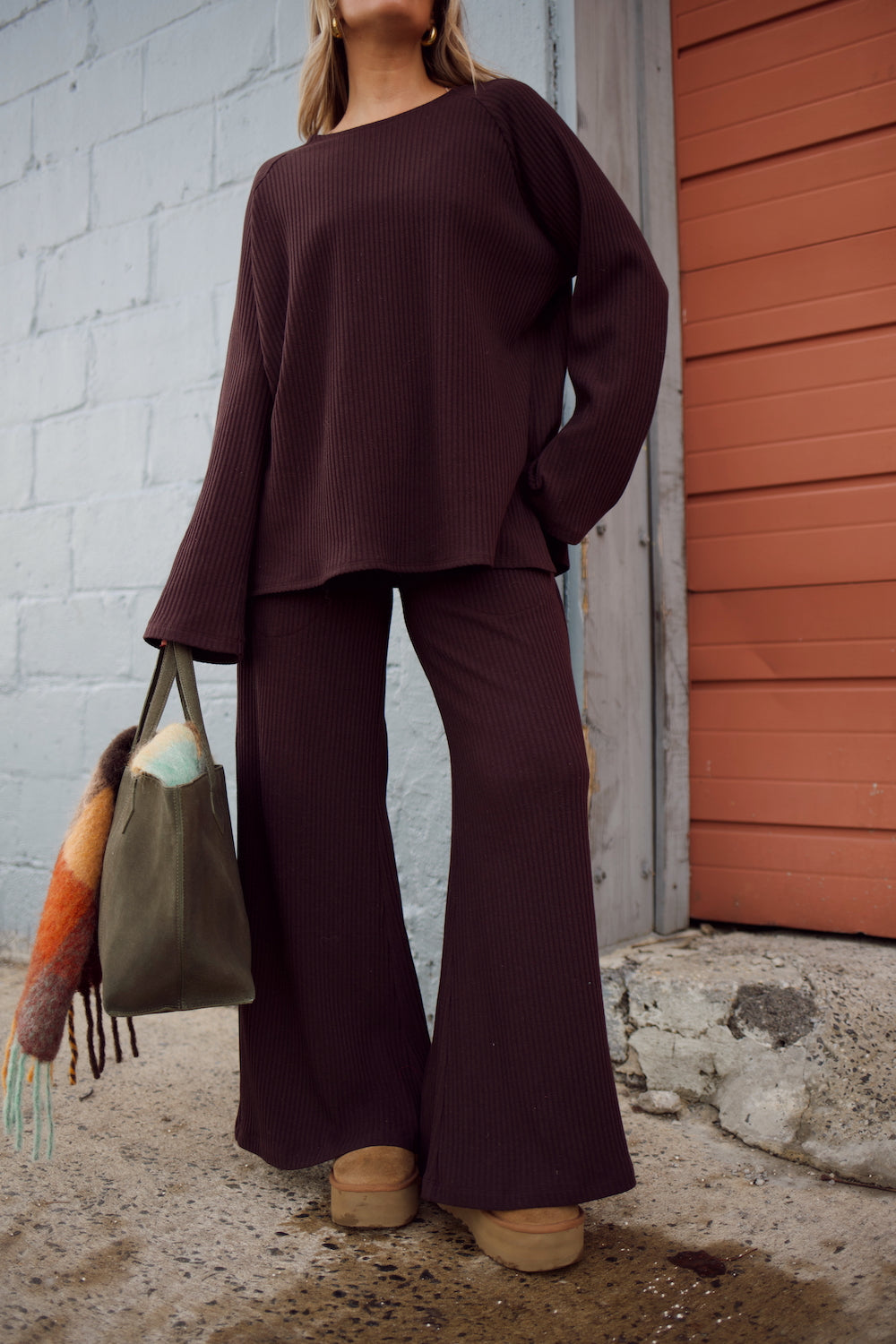 Emma Ribbed Sweater Pant - Chocolate