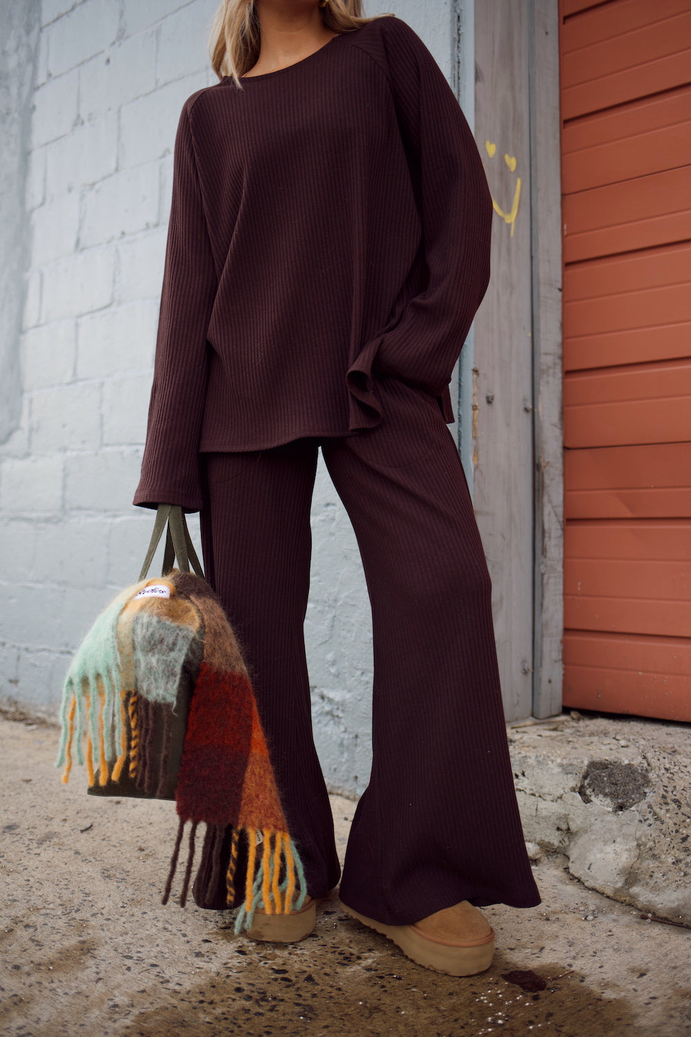 Emma Ribbed Sweater Pant - Chocolate