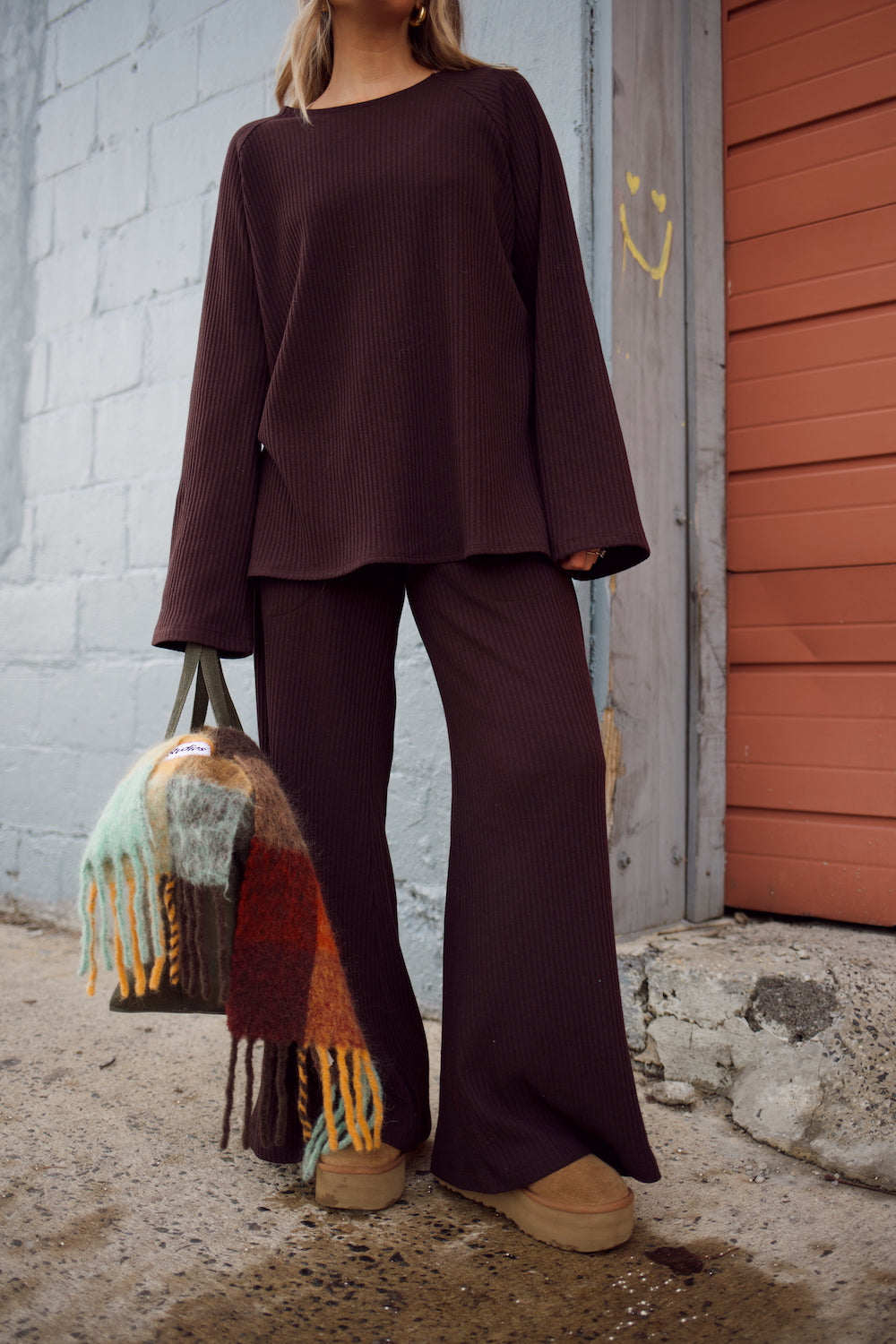 Emma Ribbed Sweater Pant - Chocolate