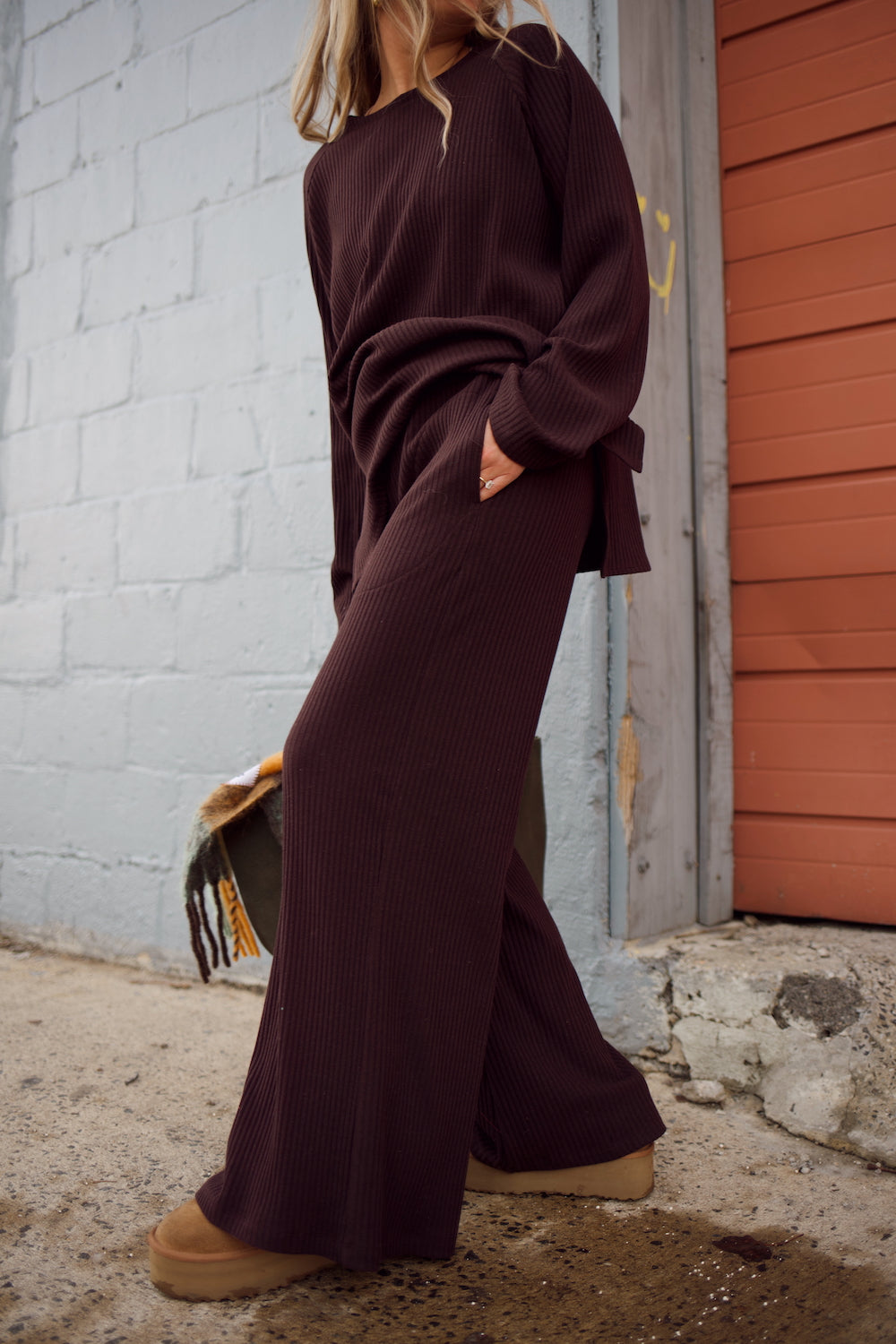 Emma Ribbed Sweater Pant - Chocolate