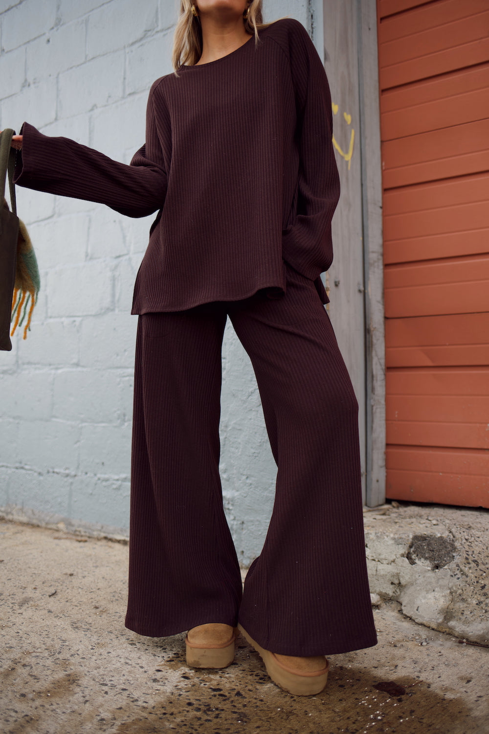 Emma Ribbed Sweater Pant - Chocolate