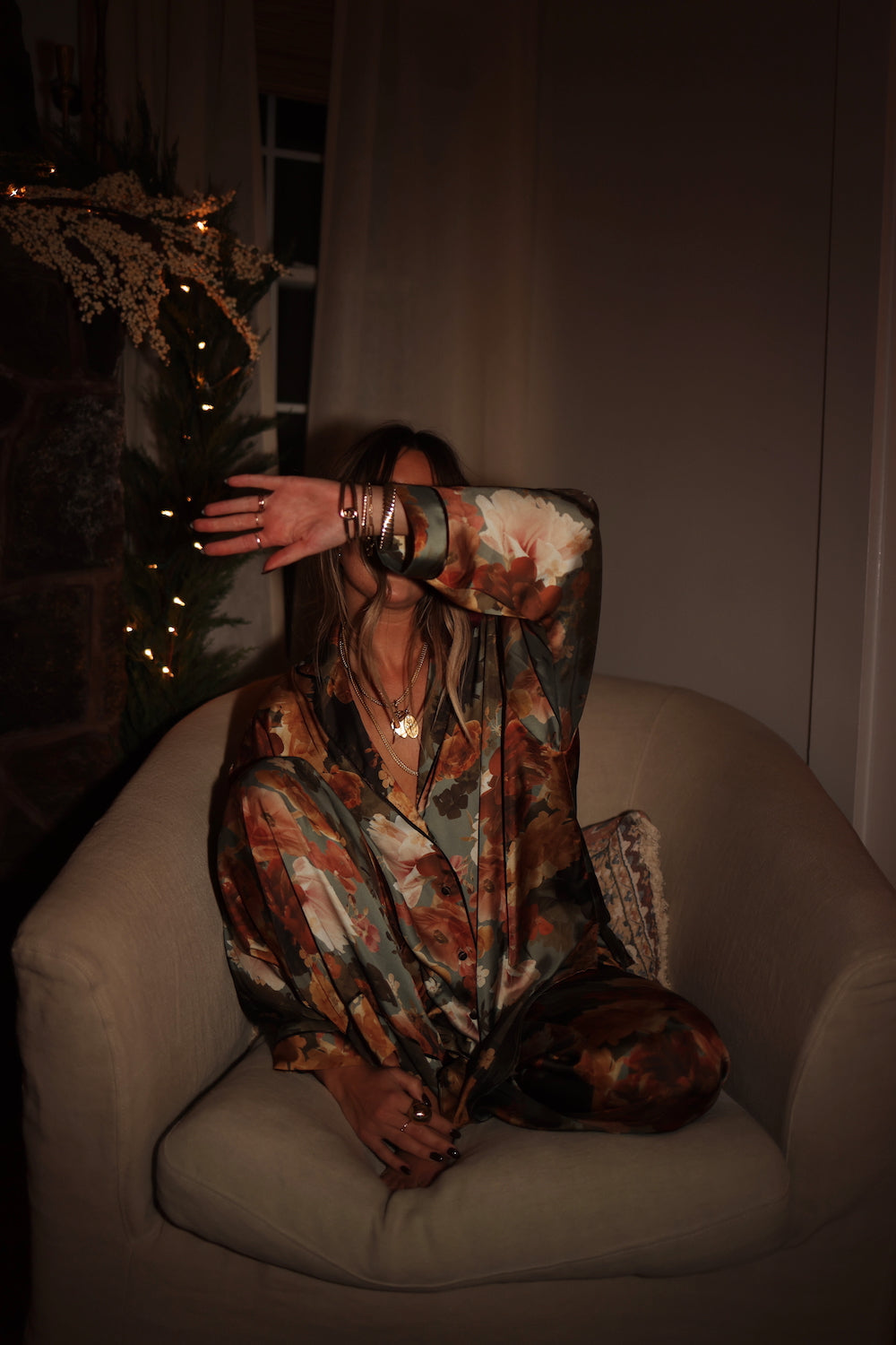 Pajama Button Down - Winter Bouquet