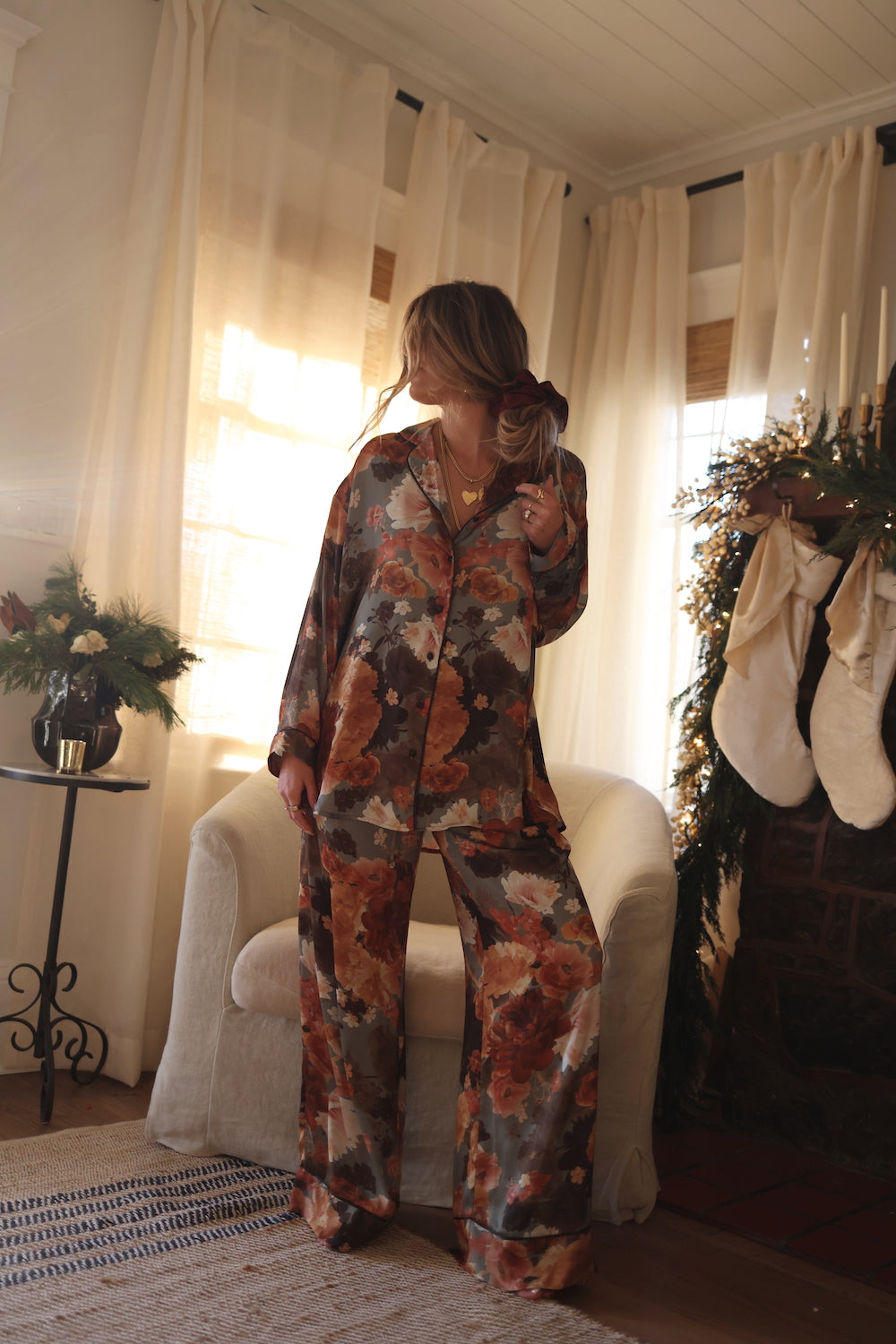 Pajama Button Down - Winter Bouquet