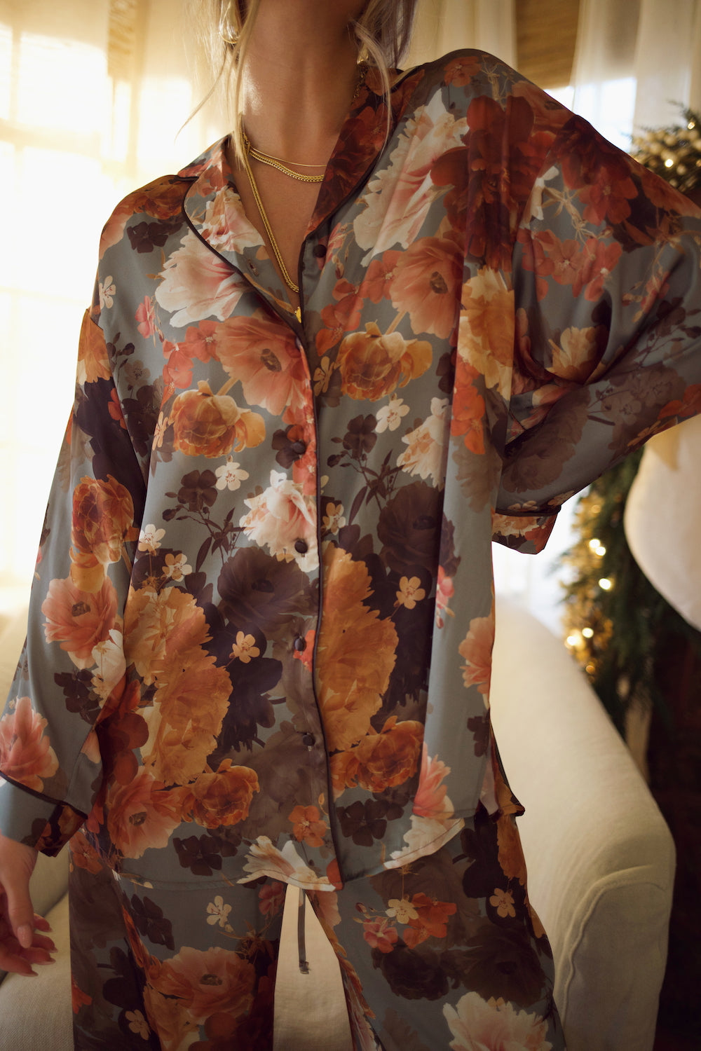 Pajama Button Down - Winter Bouquet