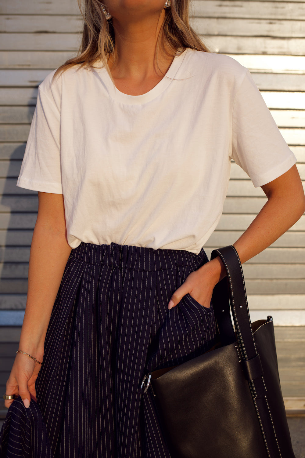 Wide Leg Trouser - Navy Pinstripe