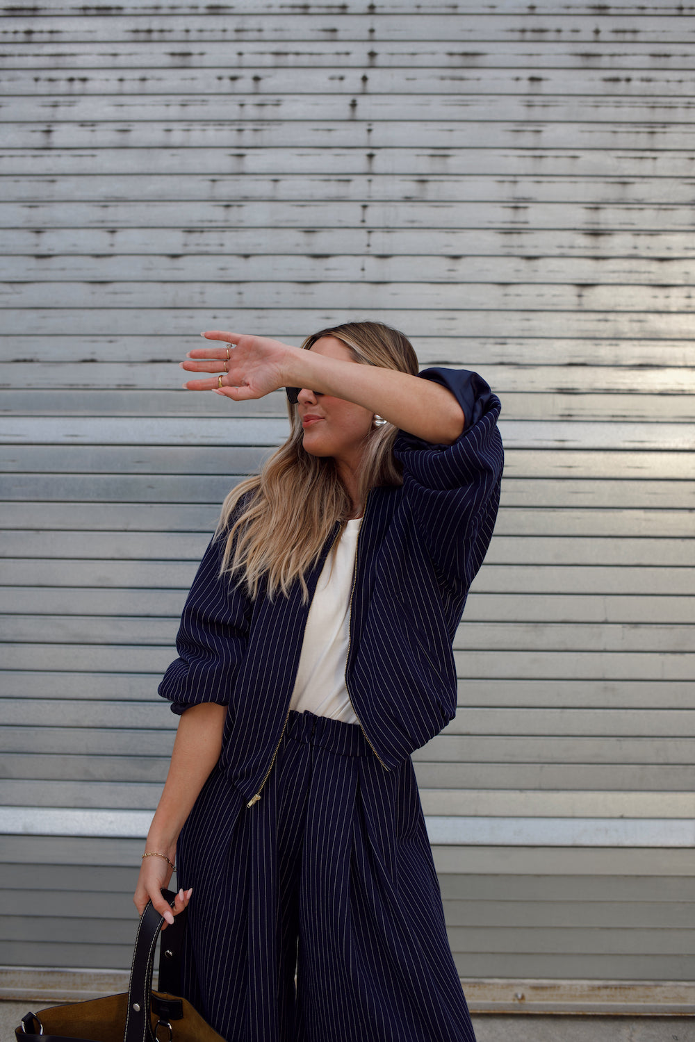 Wide Leg Trouser - Navy Pinstripe