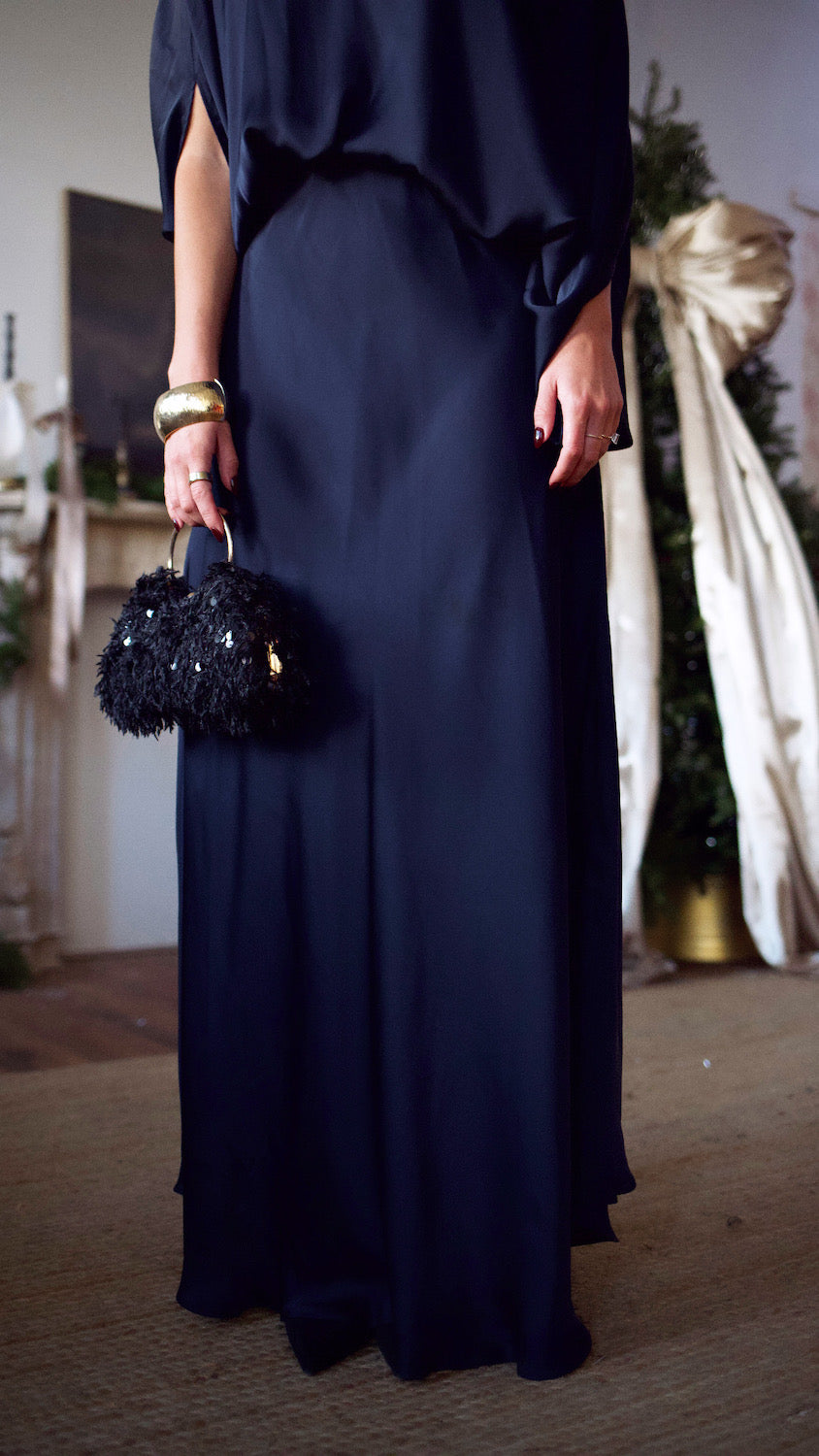 Bias Cut Slip Skirt - Navy