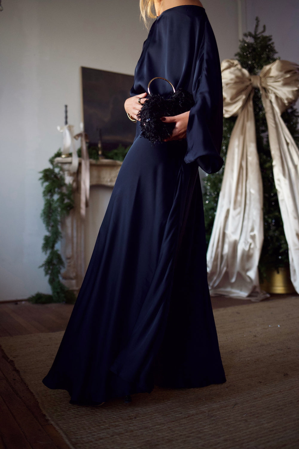 Bias Cut Slip Skirt - Navy