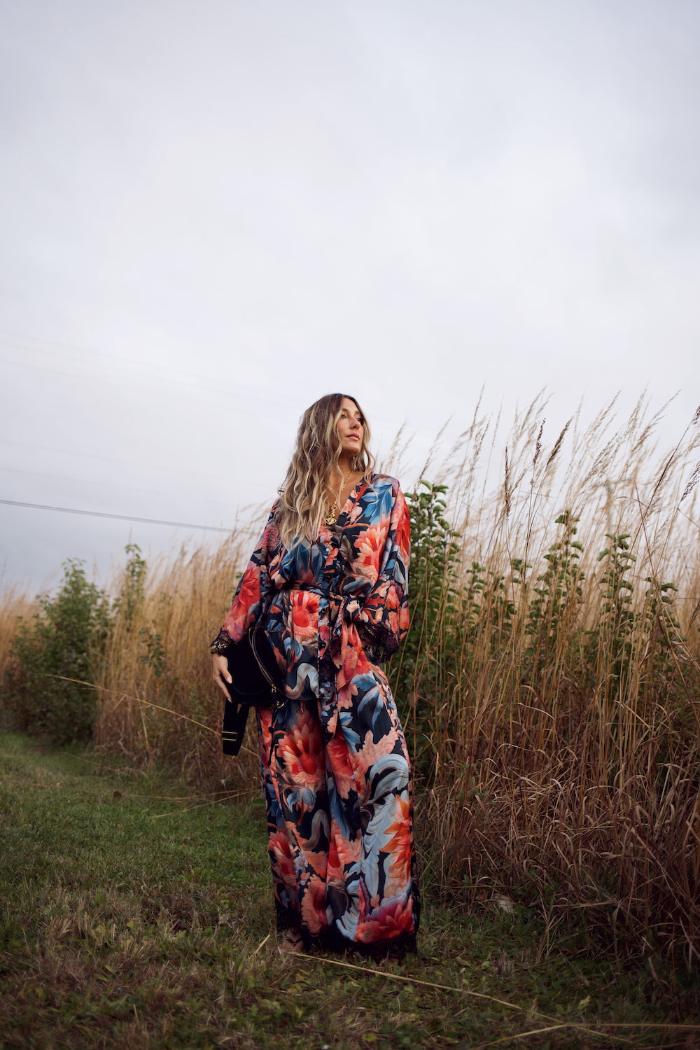 Lace Essential Wide Leg Pant - Midnight Floral