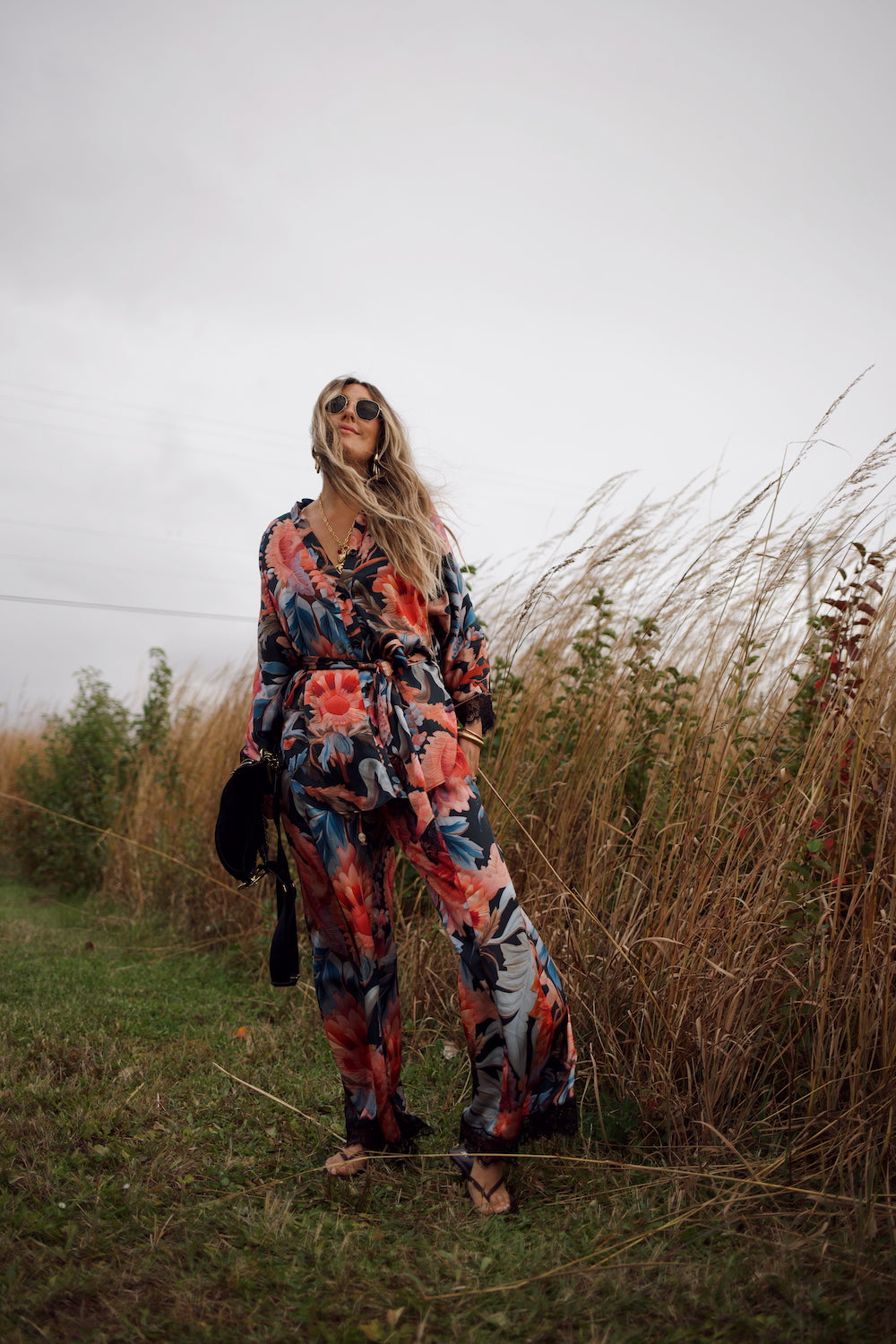 Lace Essential Wide Leg Pant - Midnight Floral