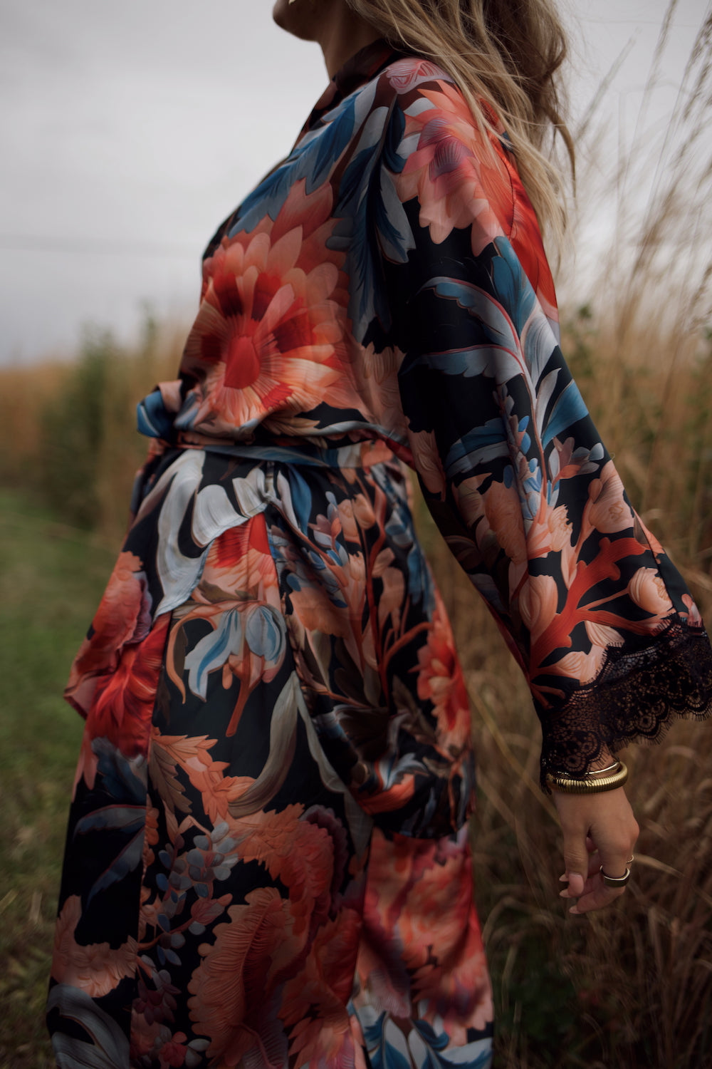 Lace Essential Wide Leg Pant - Midnight Floral