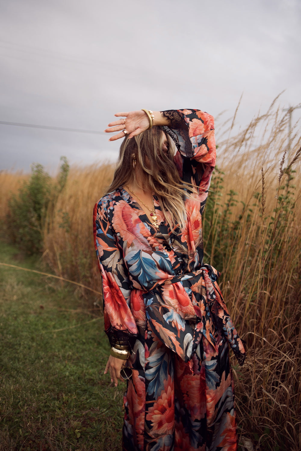 Lace Essential Wide Leg Pant - Midnight Floral