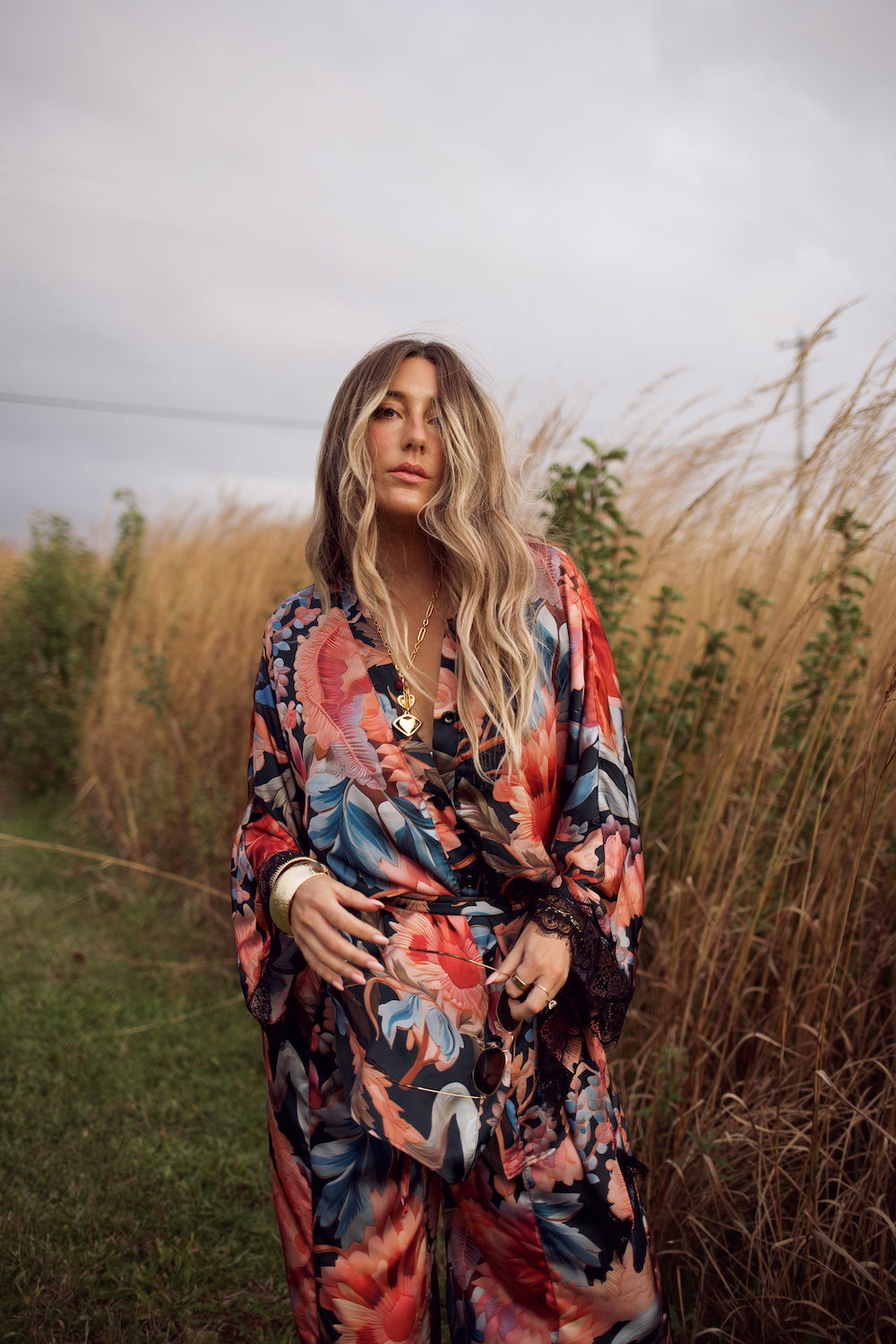 Lace Essential Button Down - Midnight Floral