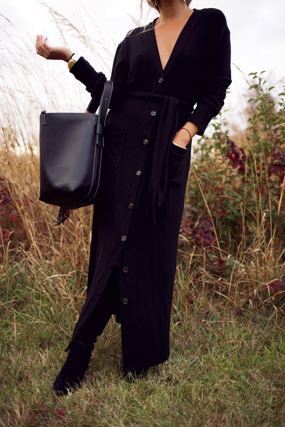 Cardi Sweater Dress - Black