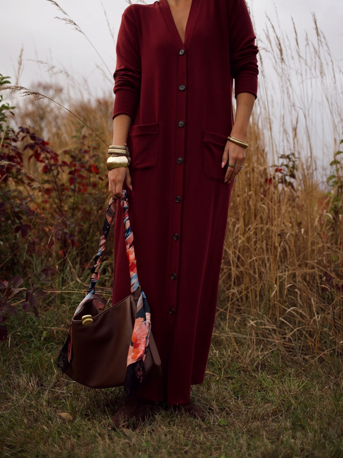 Cardi Sweater Dress - Burgundy
