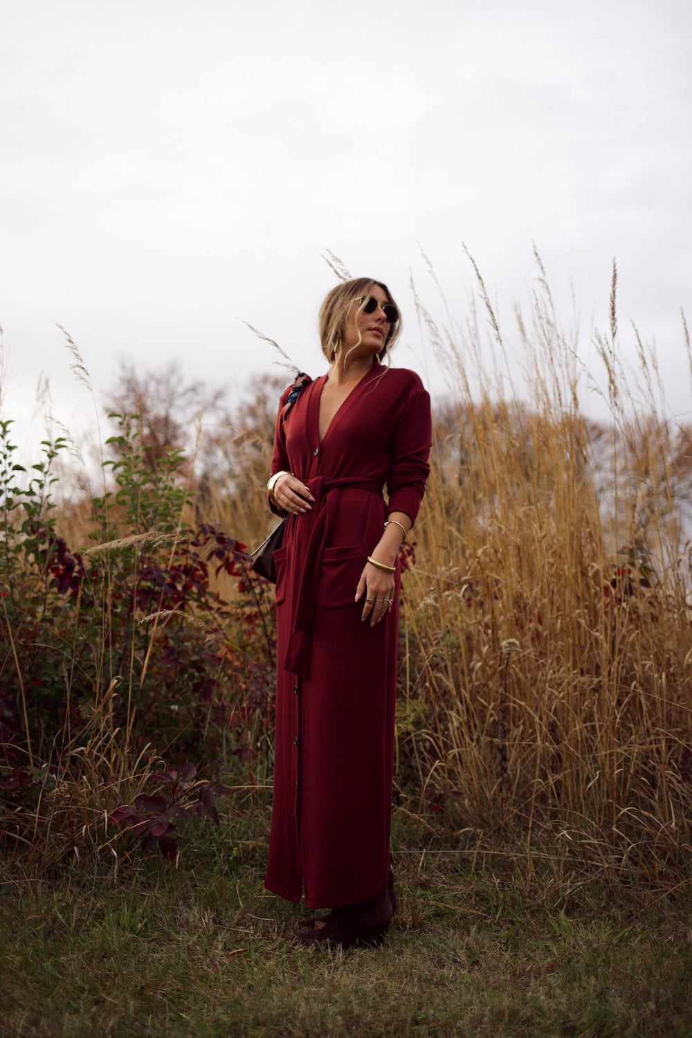 Cardi Sweater Dress - Burgundy