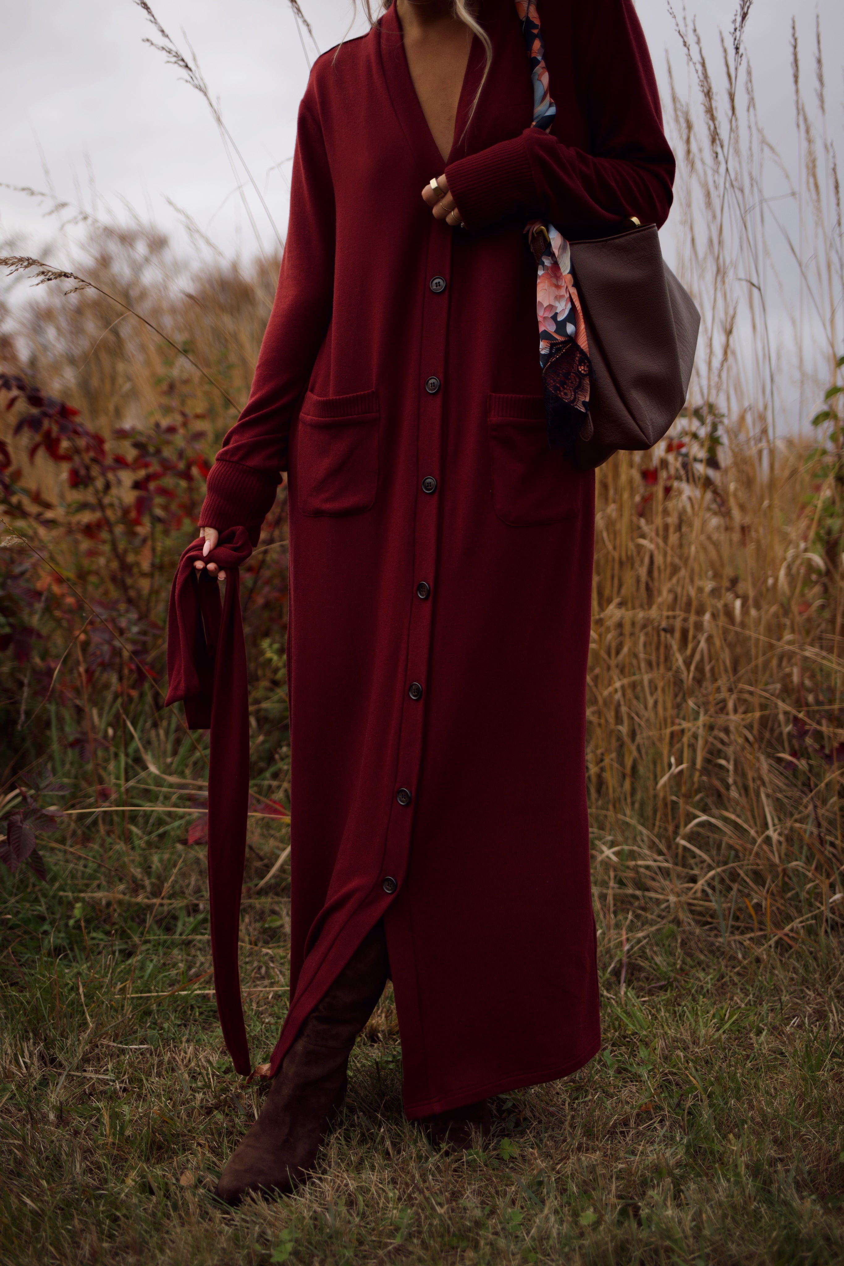 Cardi Sweater Dress - Burgundy