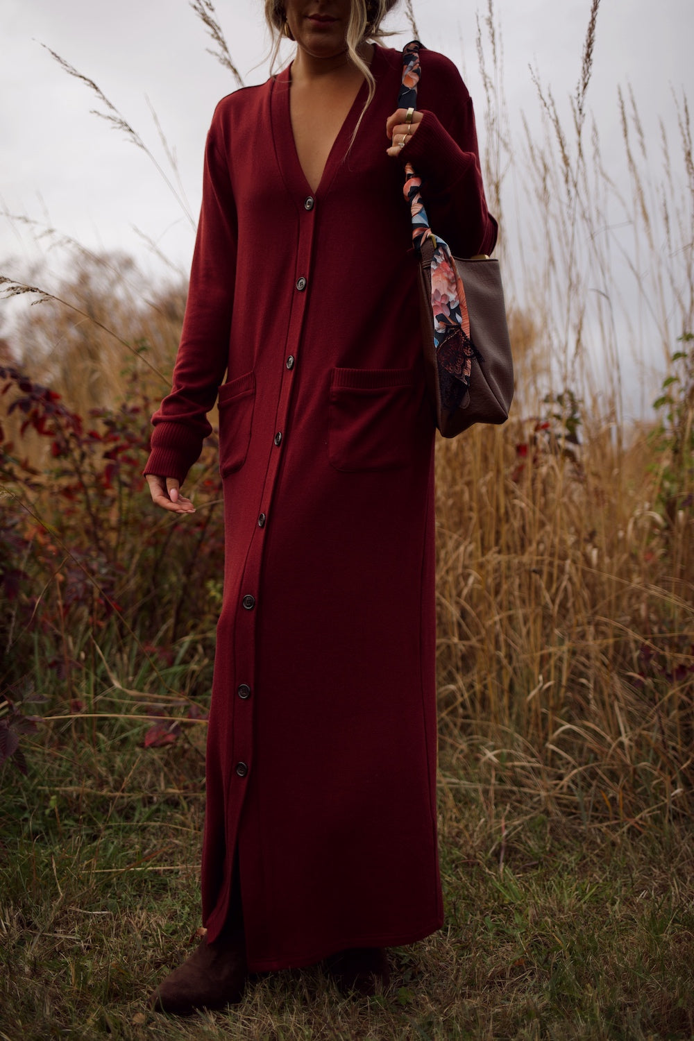 Cardi Sweater Dress - Burgundy