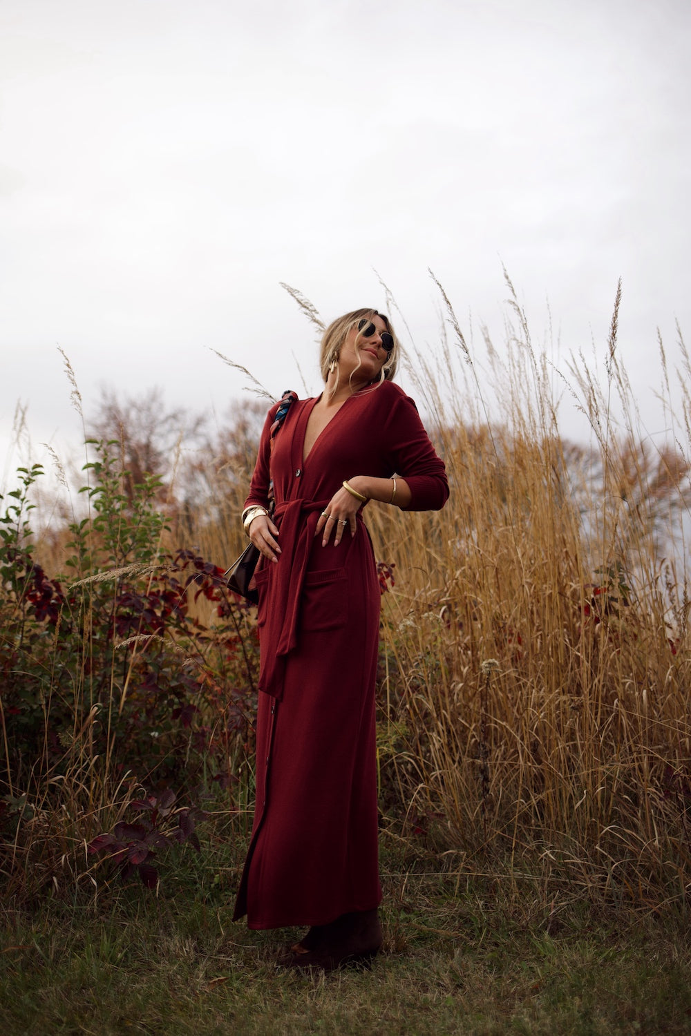 Cardi Sweater Dress - Burgundy