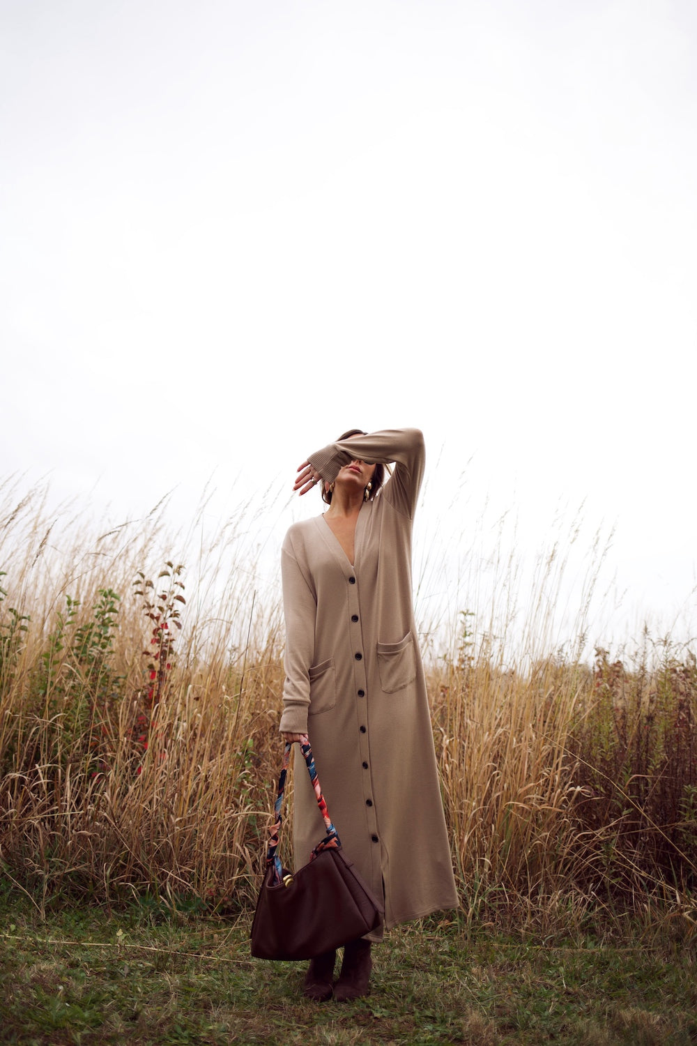 Cardi Sweater Dress - Camel